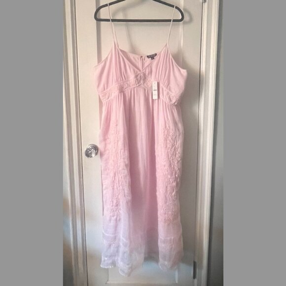 NWT J.Crew Embroidered Midi Slip Dress in Ramie Pink - Picture 2 of 11